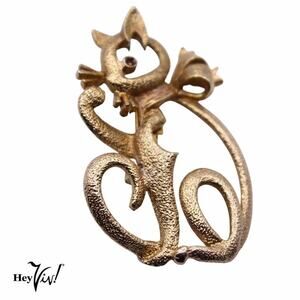 Vintage Cat Pin Brooch w Detailed Cut Out Design 2" Top to Bottom - Hey Viv